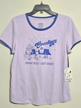 Peanuts Lavender Tee with Blue Trim and Western Snoopy Graphic